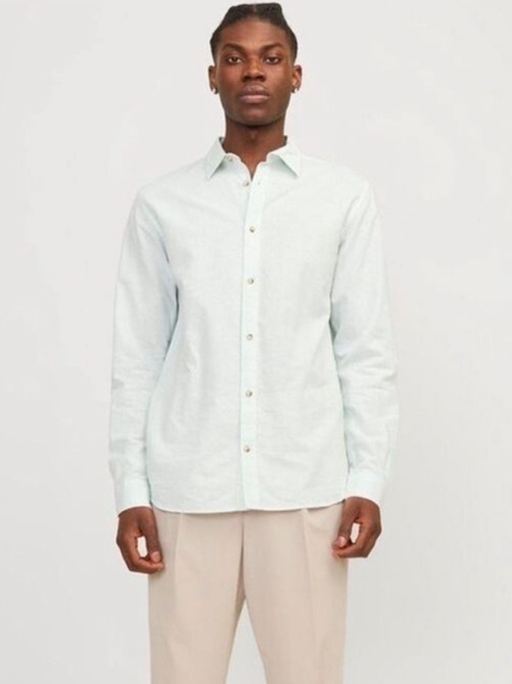 Jack & Jones Linen Summer Lightweight Button Up Casual Shirt in Soothing Seas